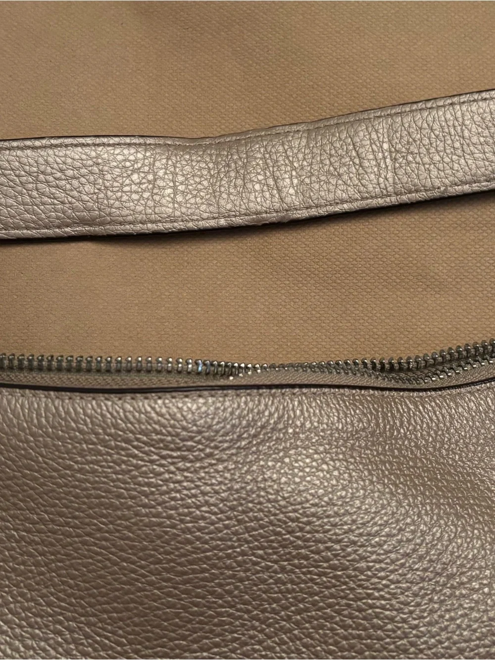 Coach Metallic Taupe Pebbled Leather Shoulder Bag